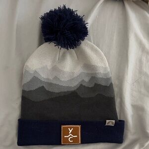 Cirque Mountain Range Pom-Pom Beanie - Navy and Gray